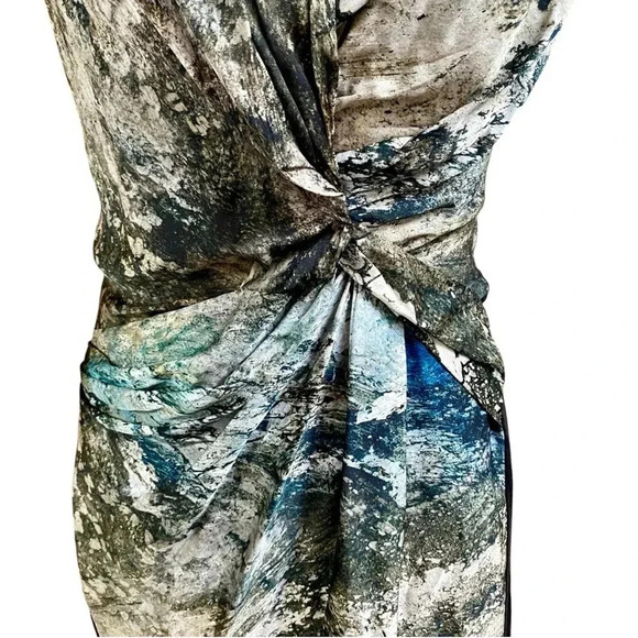 Helmut Lang Silk Granite Paint Splash Criss Cross Dress Size 2 Black Gray - Picture 3 of 15